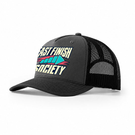 Fast Finish Society 90S Running Clubs Trucker Hat – Dark Grey Black