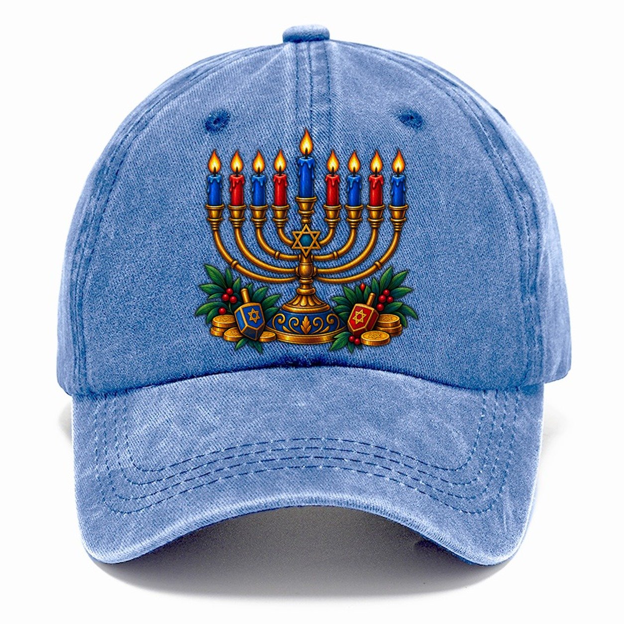 Hanukkah Menorah Cozy Judaism Heritage Classic Cap – Summer Sky