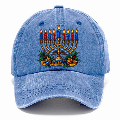 Hanukkah Menorah Cozy Judaism Heritage Classic Cap – Summer Sky
