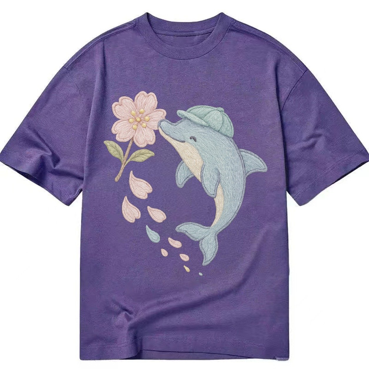 Dolphin Sakura Leap Leaping Through Blossoms Pale Aqua Cap C Classic T-shirt – Purple