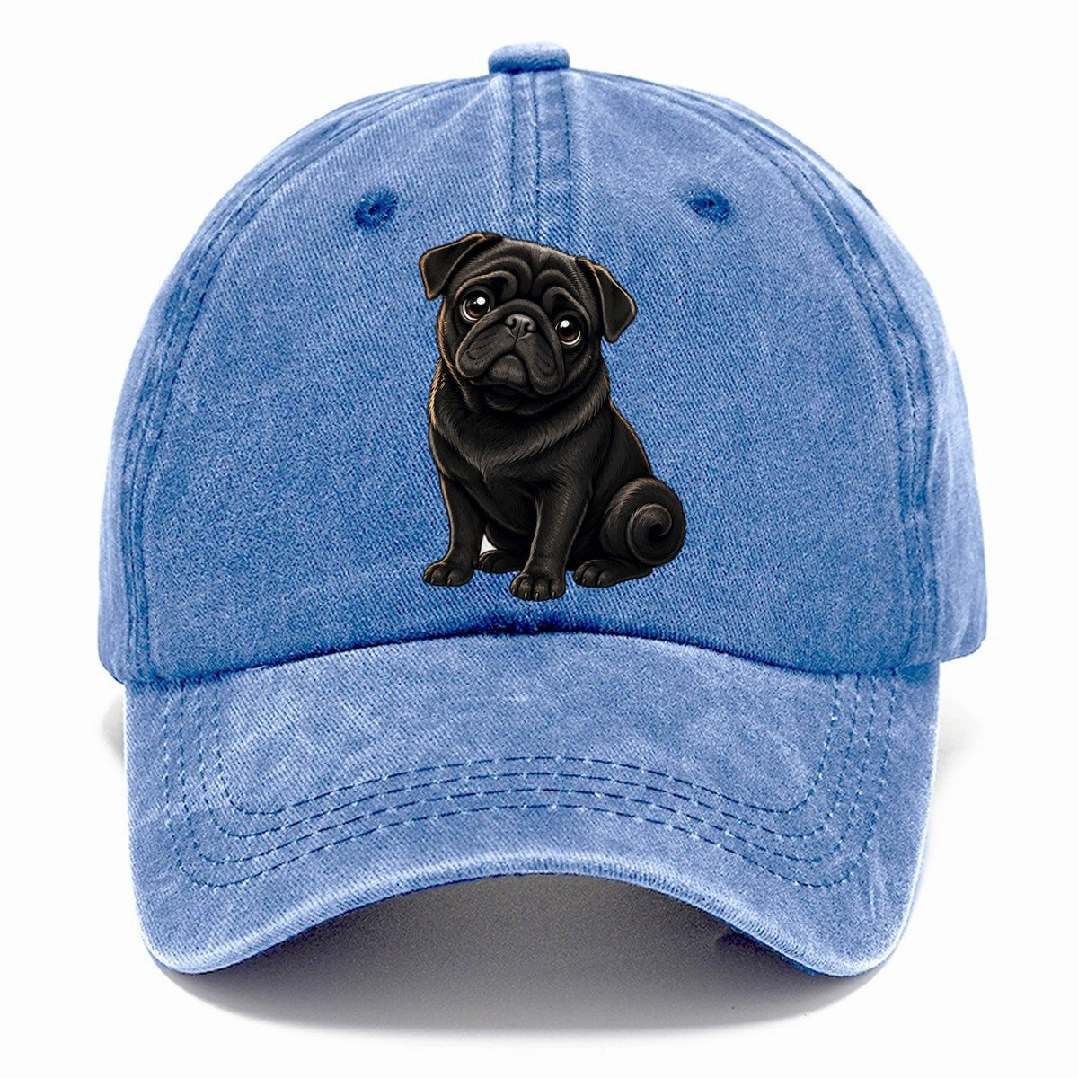 Black Pug Portrait Classic Cap – Summer Sky