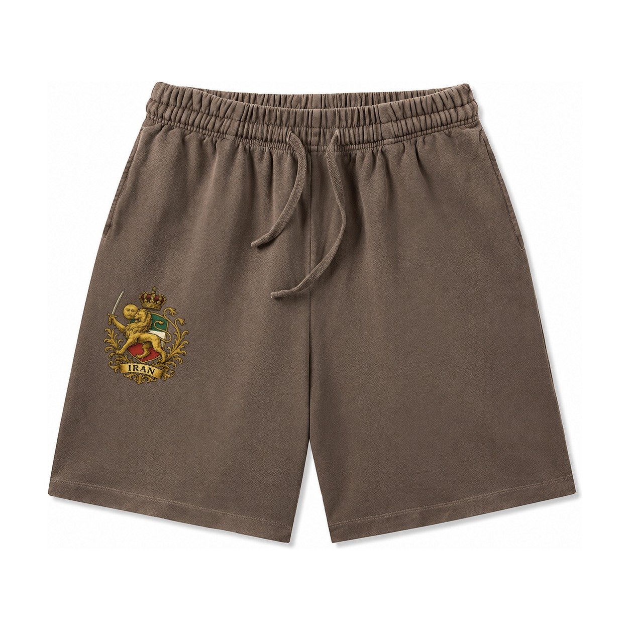 Royal Iran Coat Of Arms Washed Shorts – Coffee