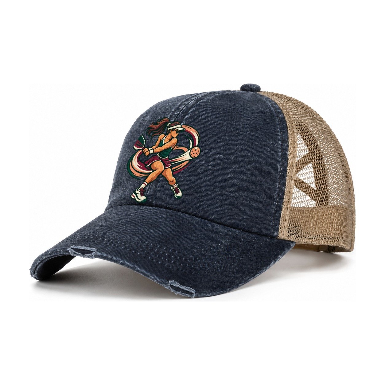 Backhand Winner Pickleball Life Women's Ponytail Trucker Hat – Navy Khaki
