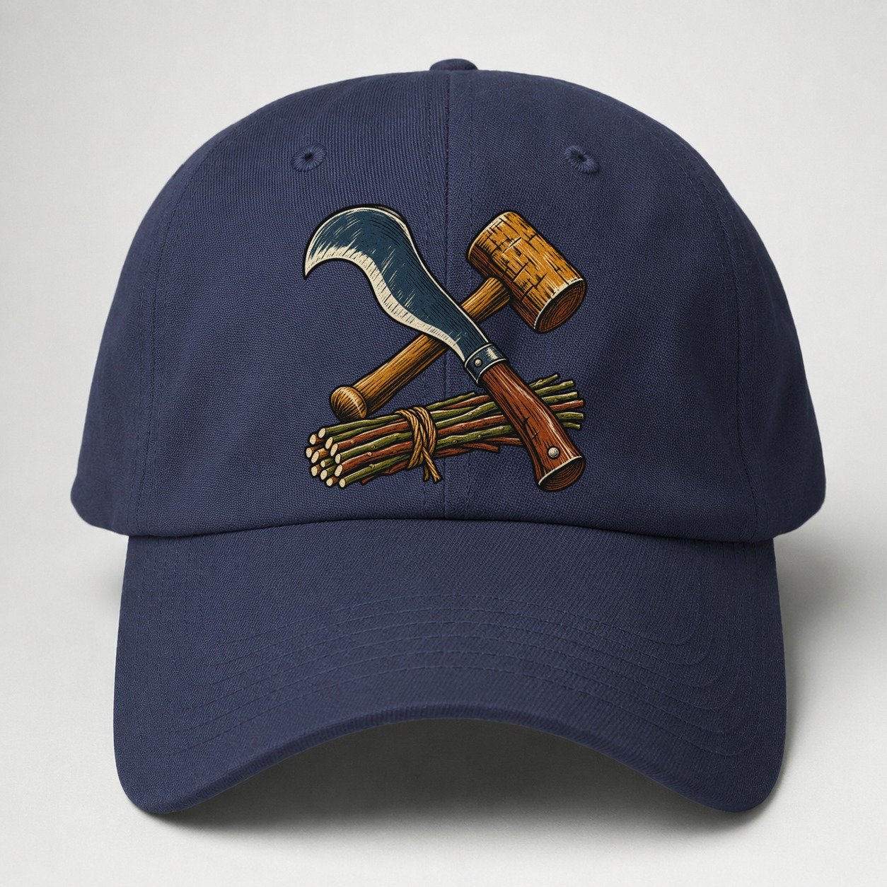 Hedgelayer Billhook Mallet And Hazel Rods Uk Culture Heritage Baseball Cap – Twilight Navy