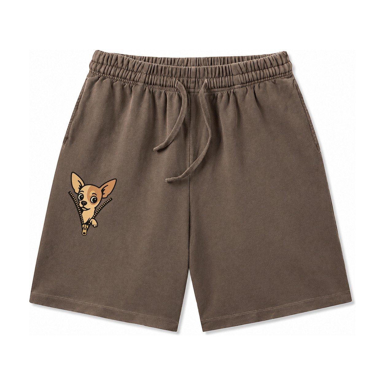 Chihuahua Apple Head Large Pointed Ears Big Round Eyes Tiny Washed Shorts – Coffee