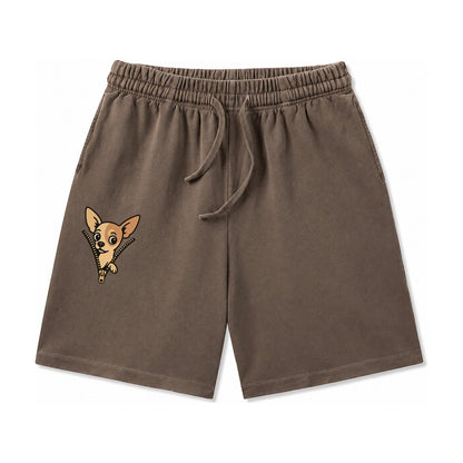 Chihuahua Apple Head Large Pointed Ears Big Round Eyes Tiny Washed Shorts – Coffee