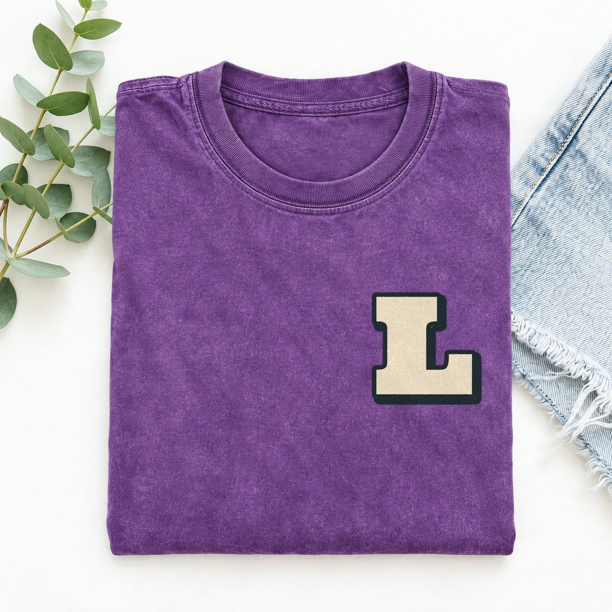 Initial L Left Chest Vintage T-shirt – Purple