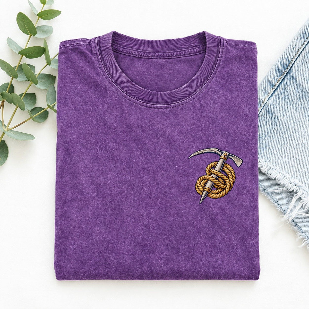 Ice Axe Rope Coil Left Chest Vintage T-shirt – Purple