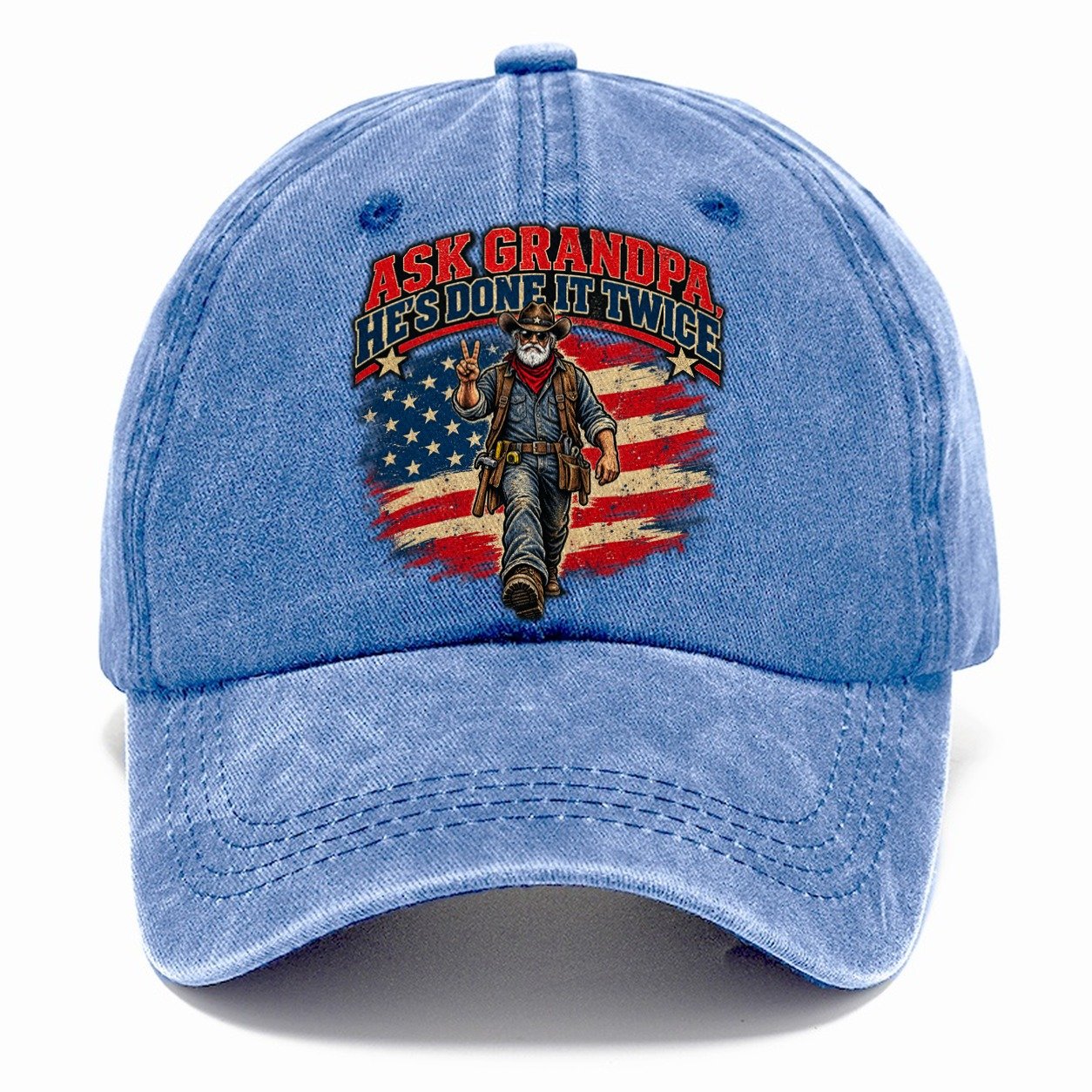 Ask Grandpa He S Done It Twice Old Man Strong Classic Cap – Summer Sky