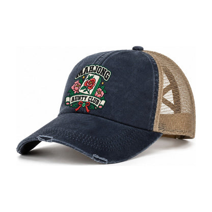 Mahjong Aunty Club Mahjong Game Night Women's Ponytail Trucker Hat – Navy Khaki
