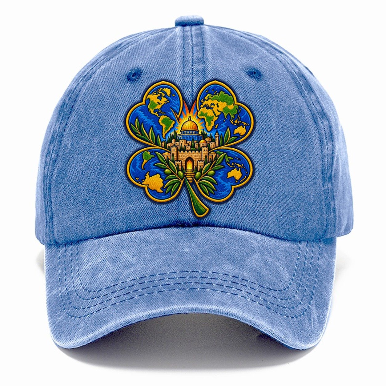 Clover Leaf World Map Jerusalem Classic Cap – Summer Sky