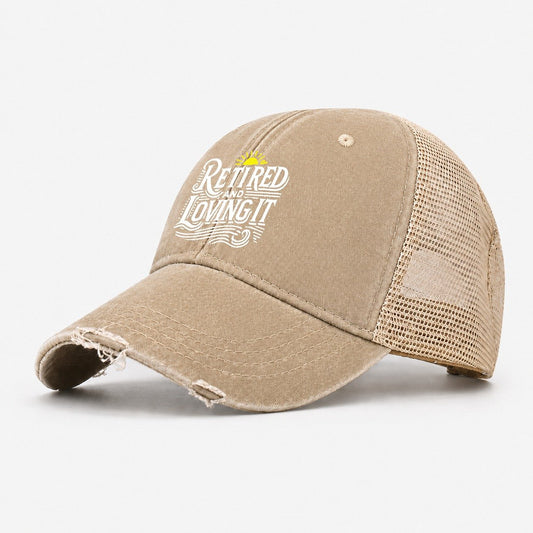 Retired And Loving It Design Washed Trucker Hat – Khaki