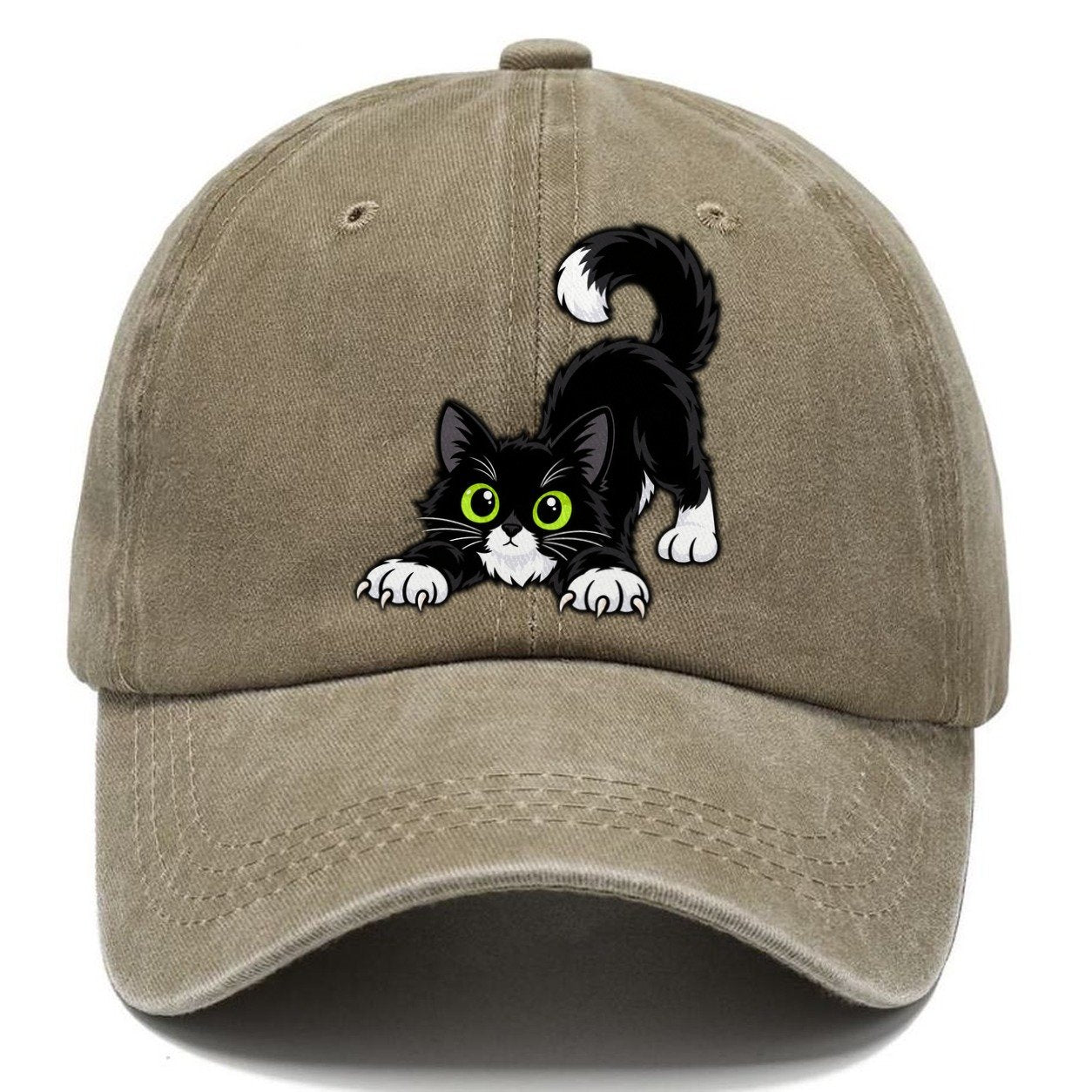 Tuxedo Cat Stretching Peeking Cats Classic Cap – Warm Sand