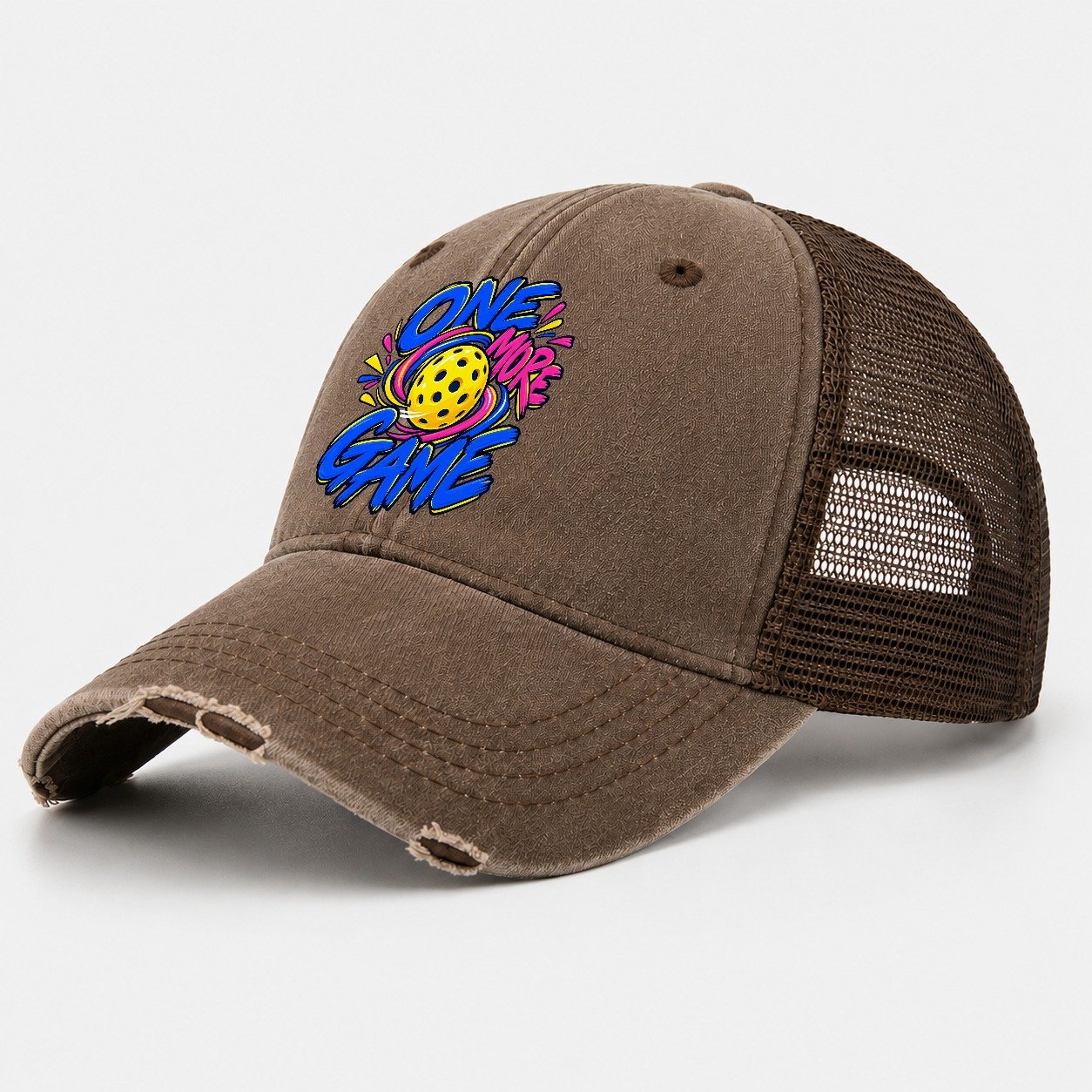 One More Game Pickleball Life Washed Trucker Hat – Coffee