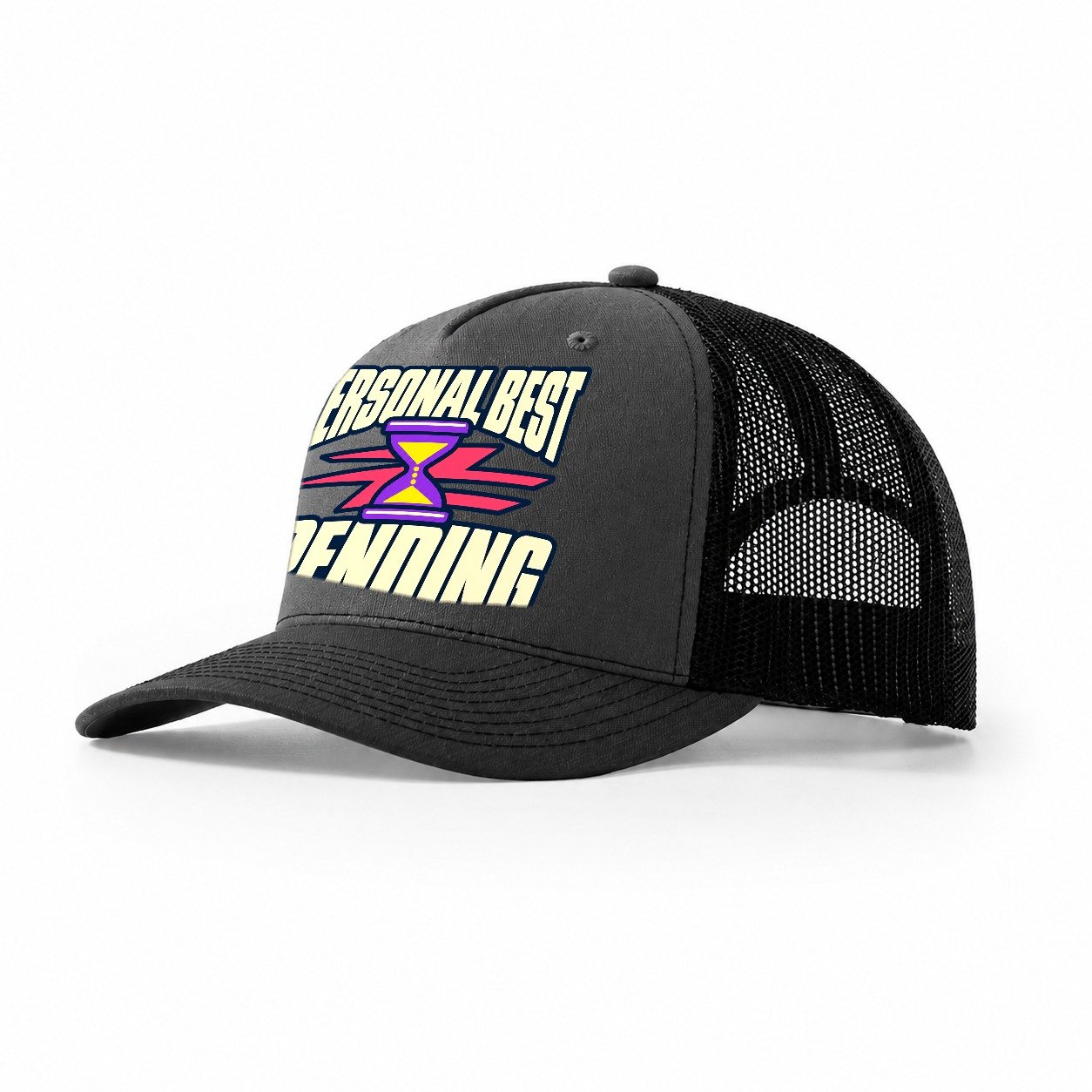 Personal Best Pending 90S Running Clubs Trucker Hat – Dark Grey Black