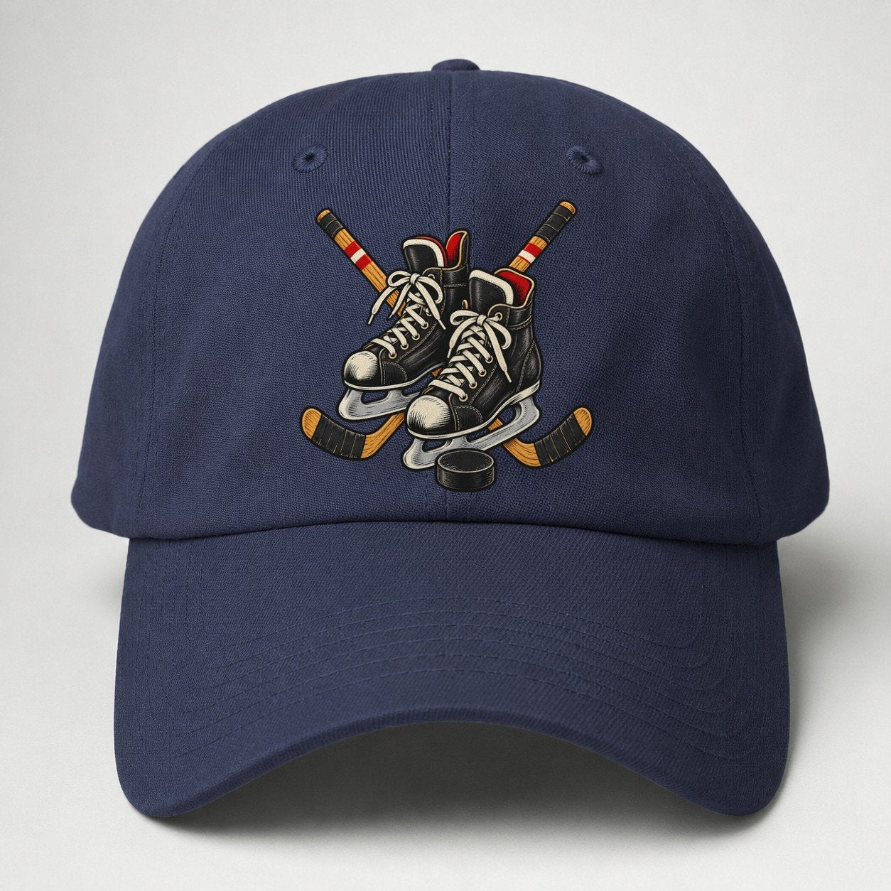 Backyard Hockey Skates Sticks And Puck Canada Cultural Icons Baseball Cap – Twilight Navy
