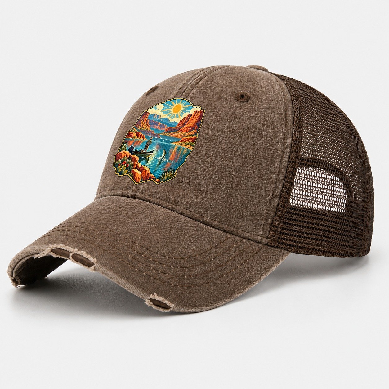 Desert Reservoir Noon Fishing Club Washed Trucker Hat – Coffee