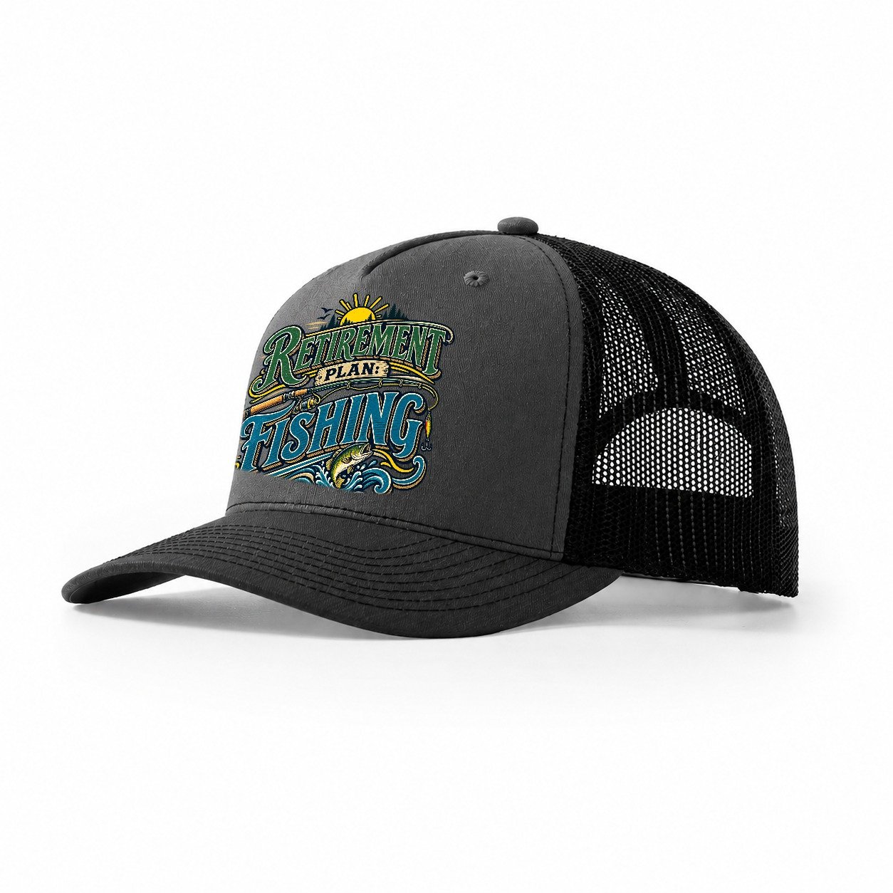 Retirement Plan Fishing Retired Living Trucker Hat – Dark Grey Black