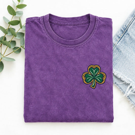 Celtic Shamrock Left Chest Vintage T-shirt – Purple