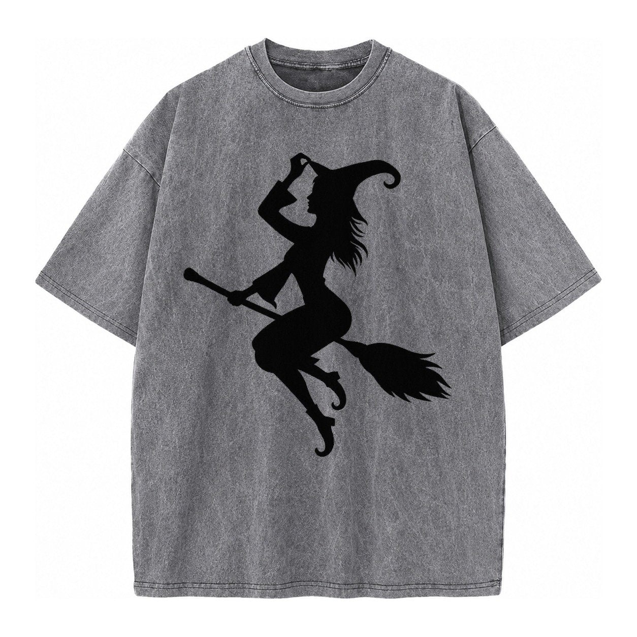 202308151409 Witch On Broom 4 Vintage T-shirt – Grey