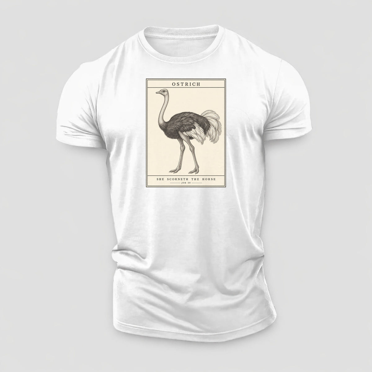 Ostrich Specimen Plate Creature Canticle Cotton T-Shirt – White