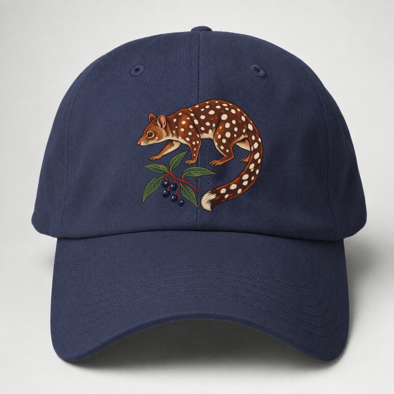 Spotted Tail Quoll And Mountain Pepper Berries Australia Cultural Icons Baseball Cap – Twilight Navy