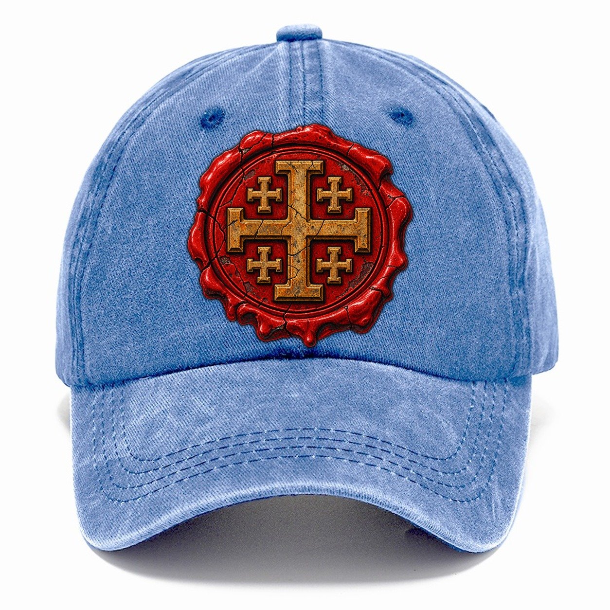 Red Wax Seal Impression Jerusalem Cross Classic Cap – Summer Sky
