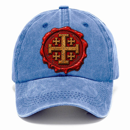 Red Wax Seal Impression Jerusalem Cross Classic Cap – Summer Sky