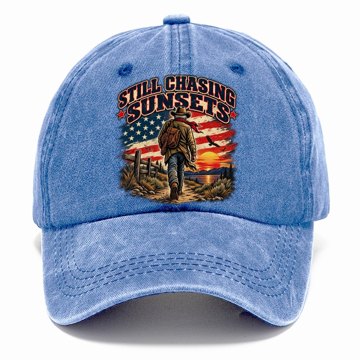 Still Chasing Sunsets Old Man Strong Classic Cap – Summer Sky