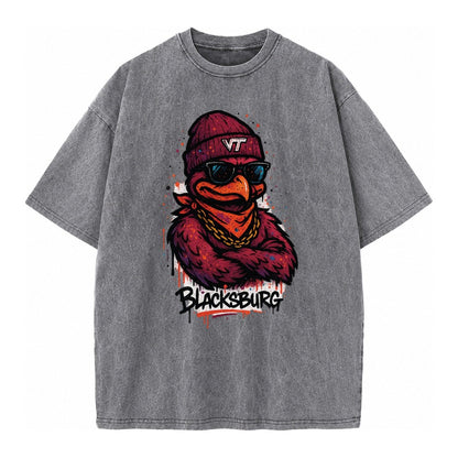 Blacksburg Hokiebird Wearing Virginia Tech Beanie With Vt Pa Vintage T-shirt – Grey