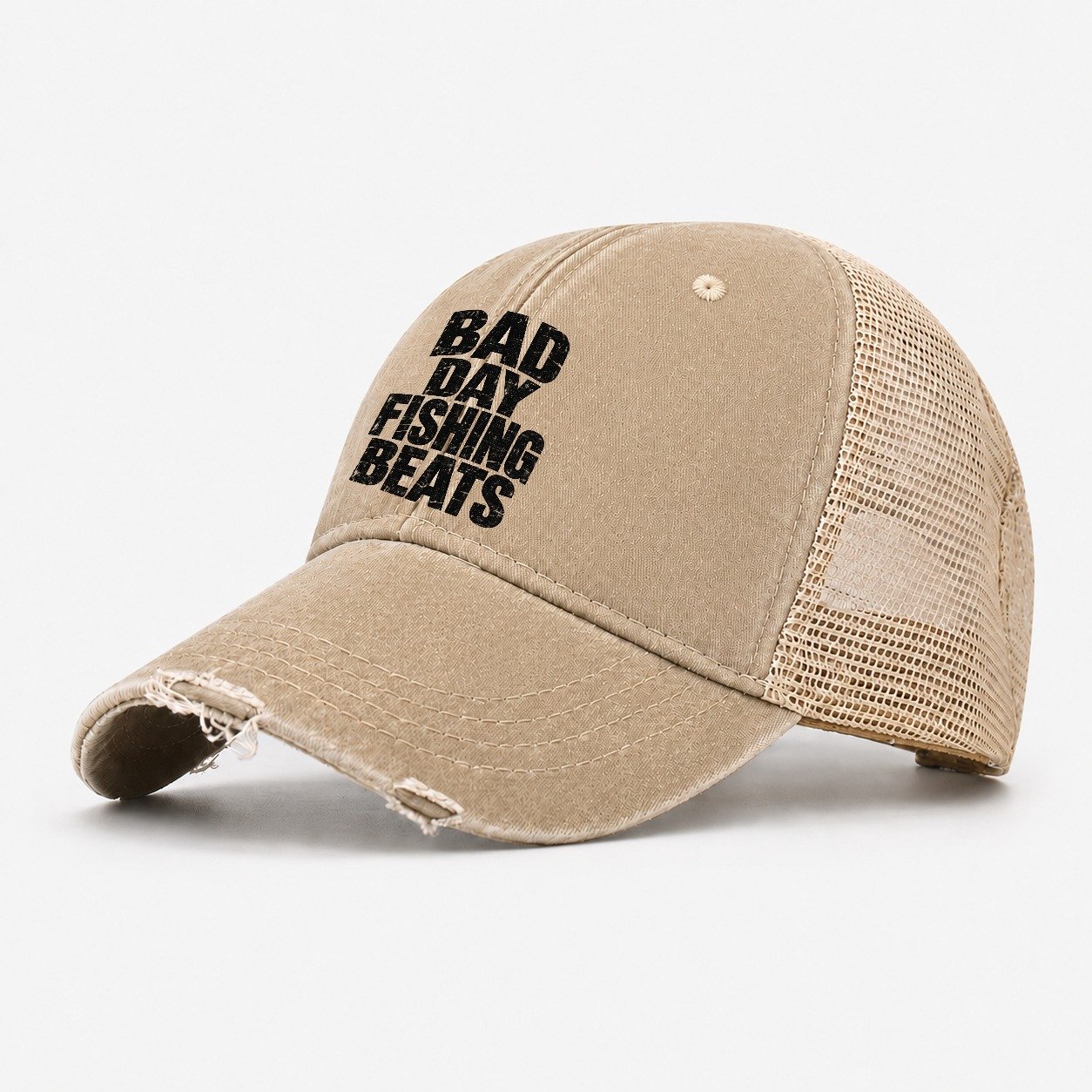 Bad Day Fishing Beats Fishing Club Washed Trucker Hat – Khaki