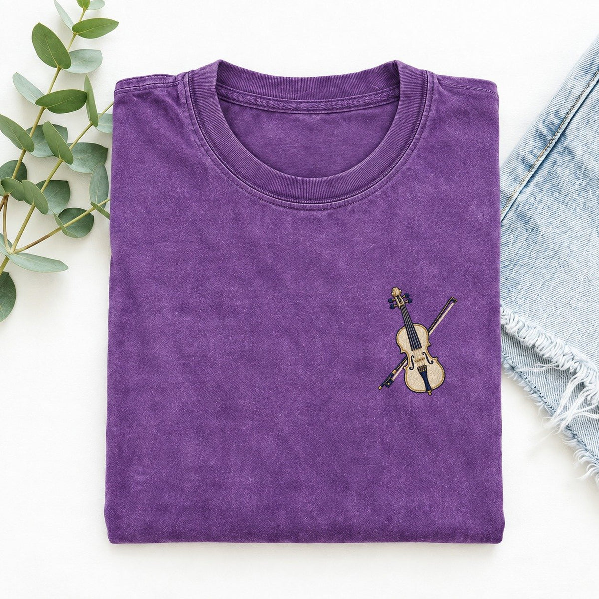 Violin Bow Symbol Emblems Left Chest Vintage T-shirt – Purple