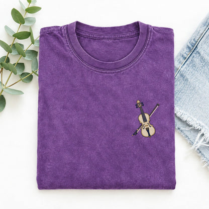 Violin Bow Symbol Emblems Left Chest Vintage T-shirt – Purple