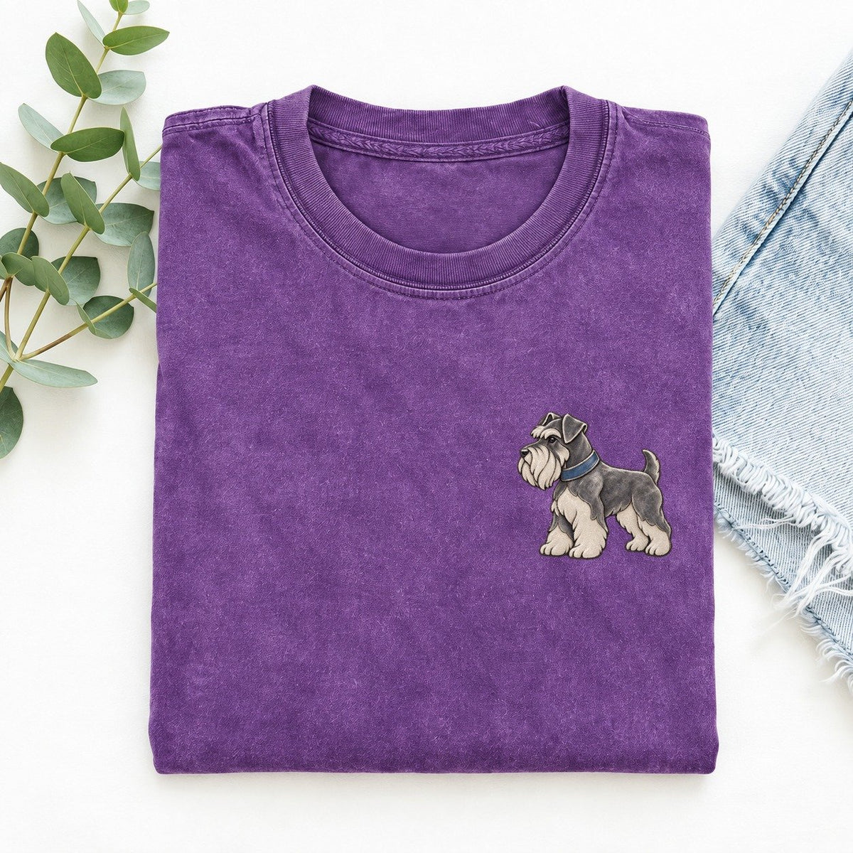 Schnauzer Beard Turn Keepsake Emblem Left Chest Vintage T-shirt – Purple
