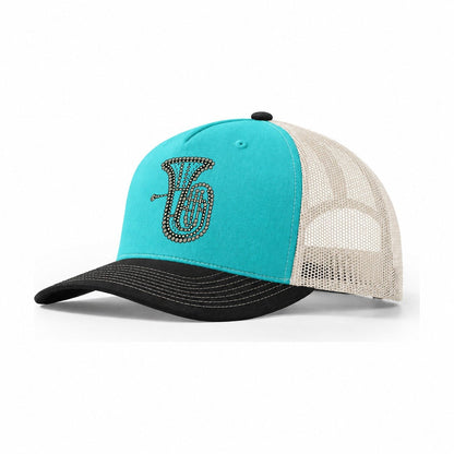 Tuba Bell Spiral Trucker Hat – Aqua Black White