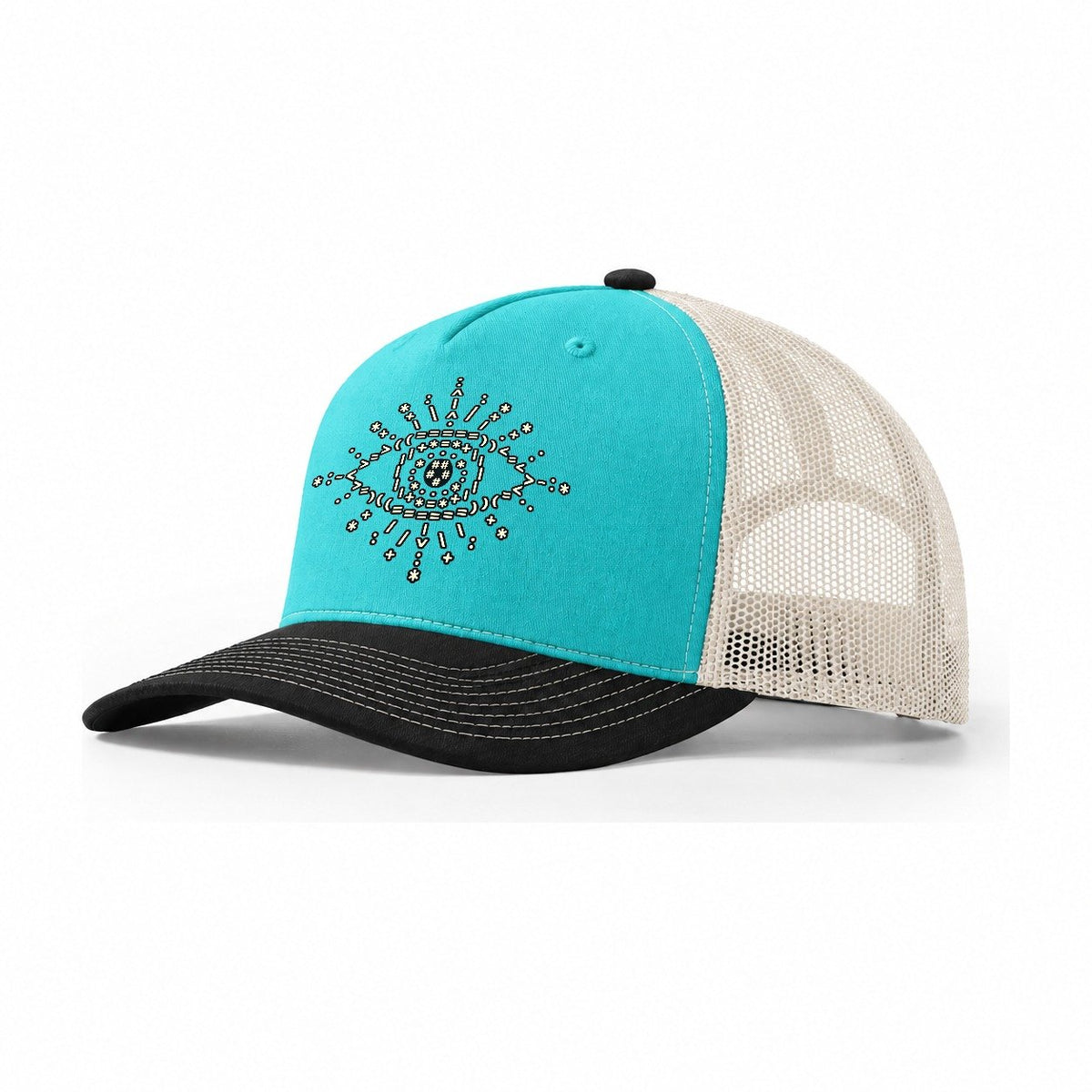 Iris Light Ring Trucker Hat – Aqua Black White