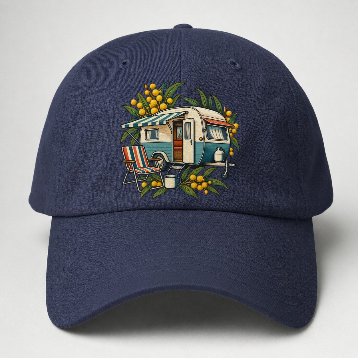 Retro Caravan Folding Chair And Enamel Mug Australia Cultural Icons Baseball Cap – Twilight Navy