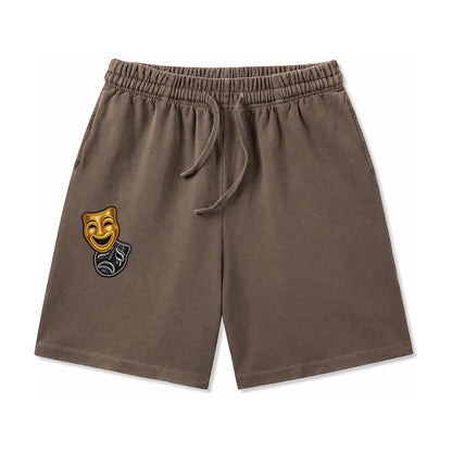 Broadway Masks Comedy Tragedy Masks In Gold And Black Theate Washed Shorts – Coffee