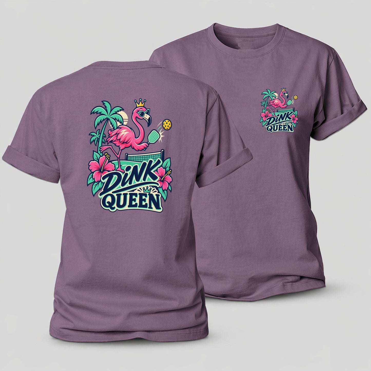 Flamingo Dink Queen Pickleball Life Women's Cotton T-Shirt – Purple