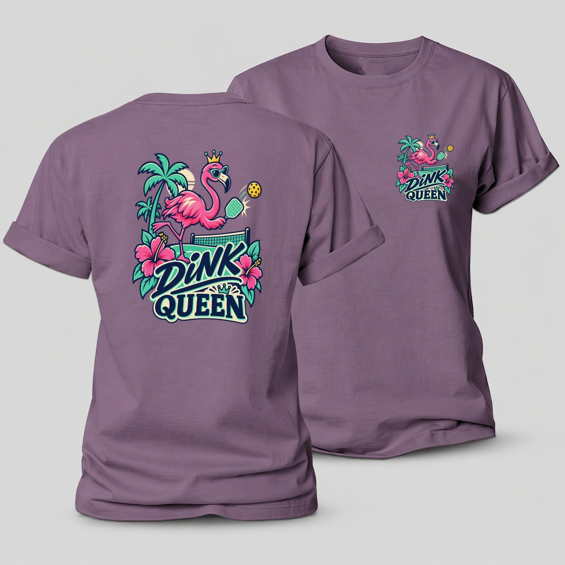 Flamingo Dink Queen Pickleball Life Women's Cotton T-Shirt – Purple