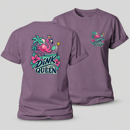 Flamingo Dink Queen Pickleball Life Women's Cotton T-Shirt – Purple