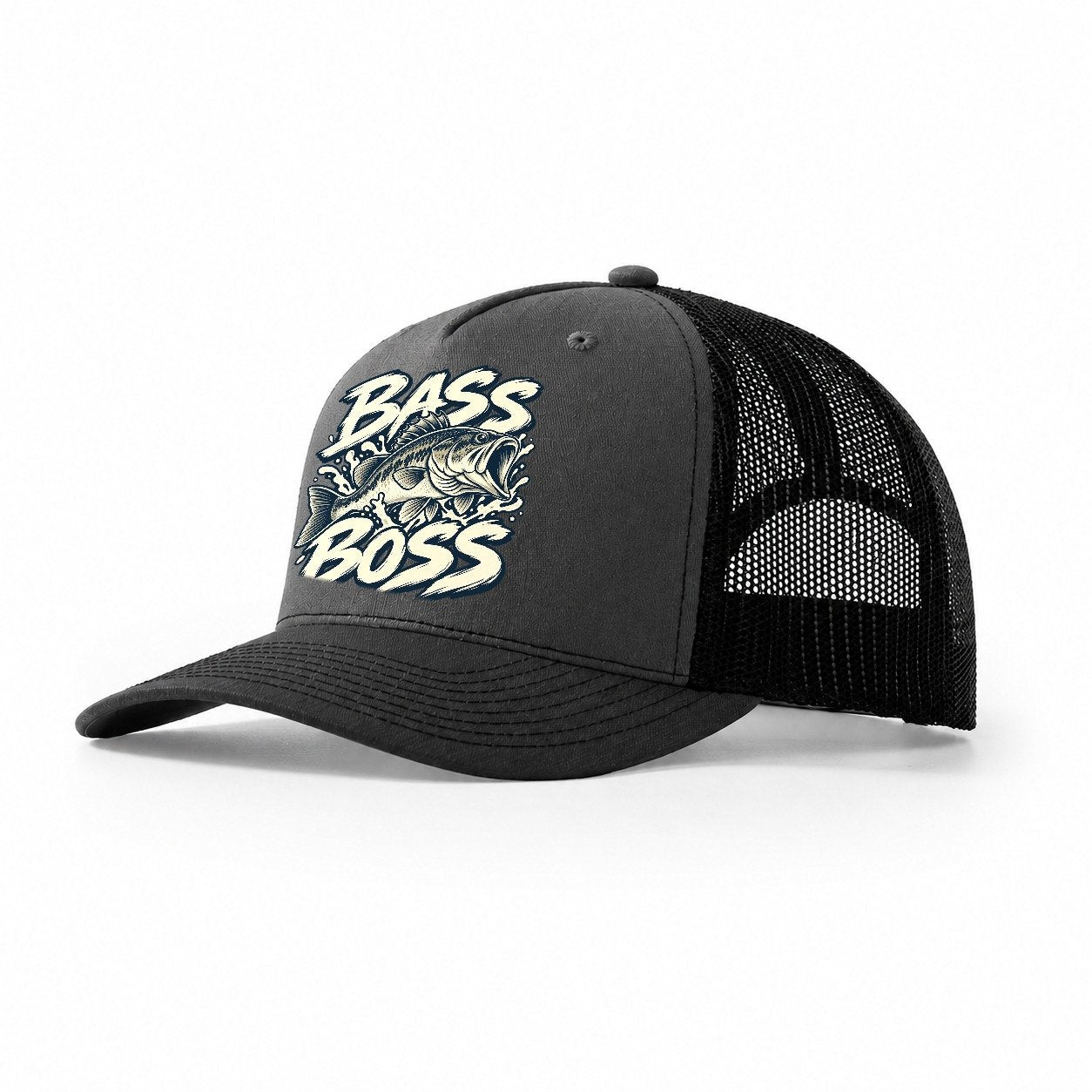 Bass Boss Fishing Elegant Trucker Hat – Dark Grey Black
