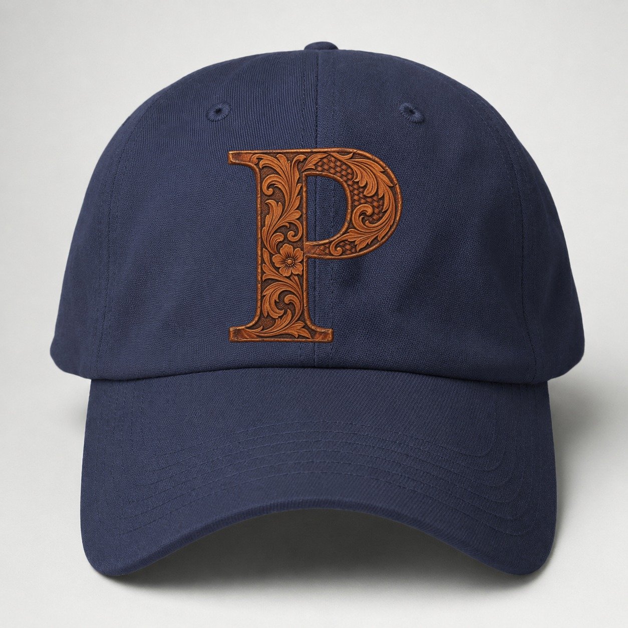 Tooled Leather P Monogram Baseball Cap – Twilight Navy