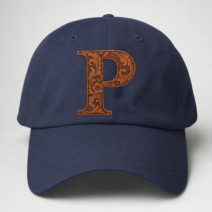 Tooled Leather P Monogram Baseball Cap – Twilight Navy