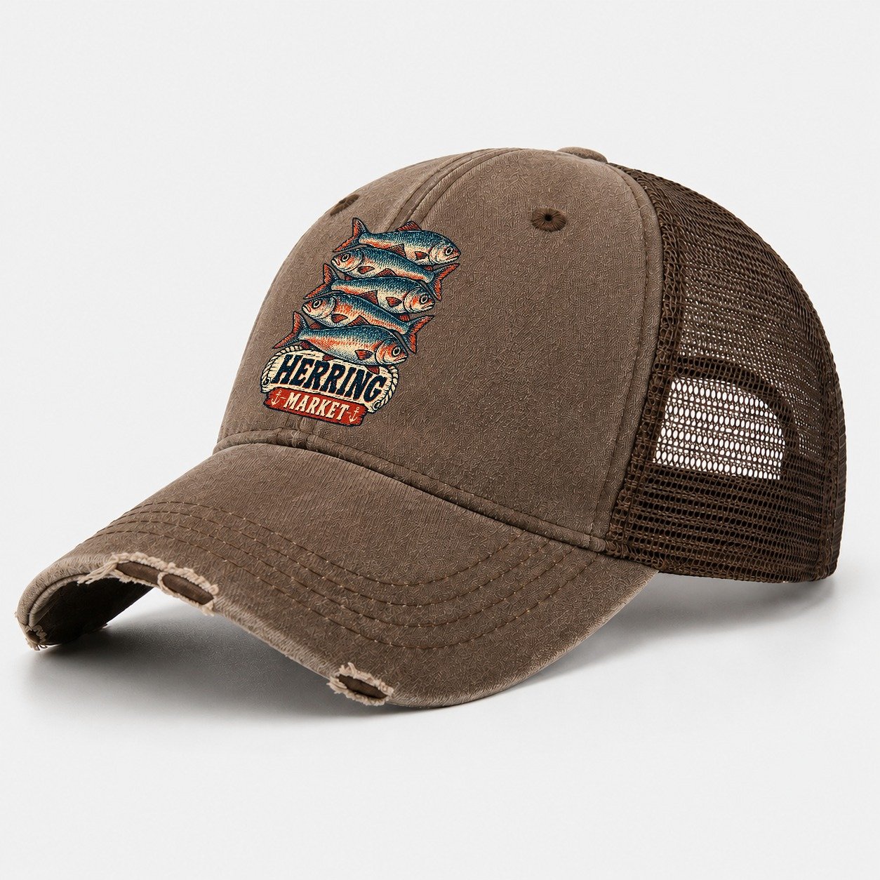 Herring Market Stack Fishing Club Washed Trucker Hat – Coffee