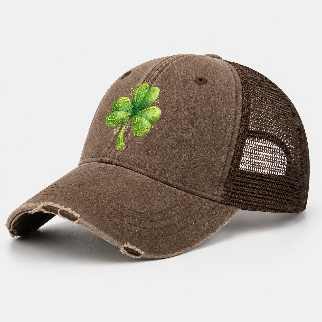 Shamrock Washed Trucker Hat – Coffee