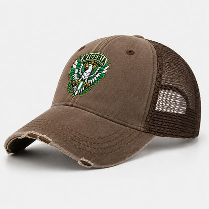 Nigeria Retro Badge Country Logos Washed Trucker Hat – Coffee