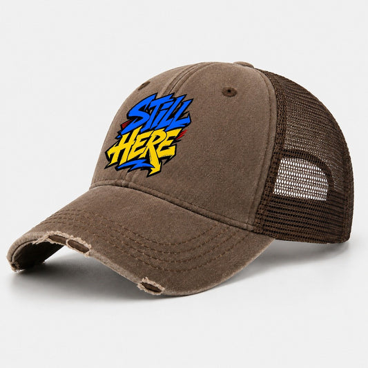 Still Here Tee Graphic Washed Trucker Hat – Coffee