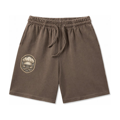 Cooking Chef Hat Toque Blanche With Crossed Spoons In Washed Shorts – Coffee