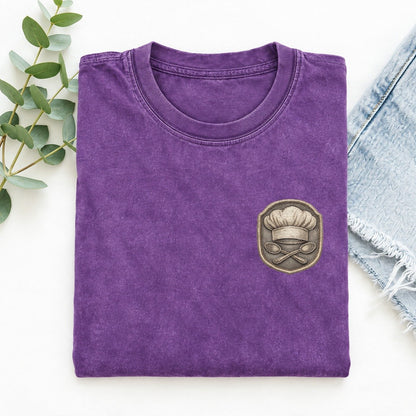 Chef Hat and Crossed Spoons Left Chest Vintage T-shirt – Purple